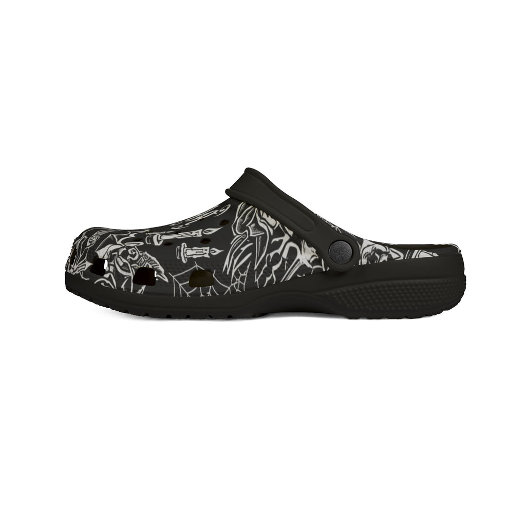 Gothic Skull & Dagger EVA Foam Clogs — Black All-Over Print