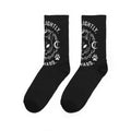 Crew Socks — 'Tread Lightly, Bite Hard' Gothic Cat Moon Graphic