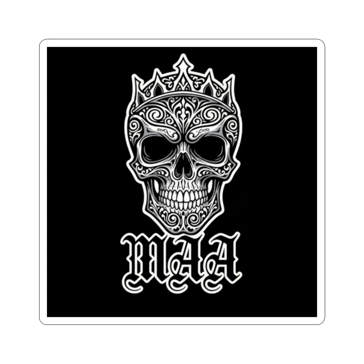 Skull Crown Kiss-Cut Sticker — Gothic "Maa" Design