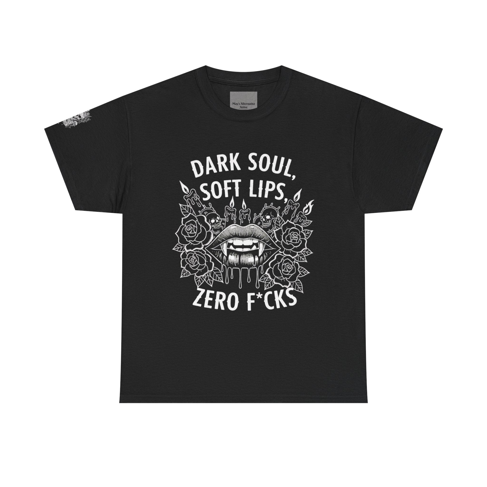 Dark Soul Skull Tee — "Dark Soul, Soft Lips, Zero F*cks" Gothic Graphic T-Shirt