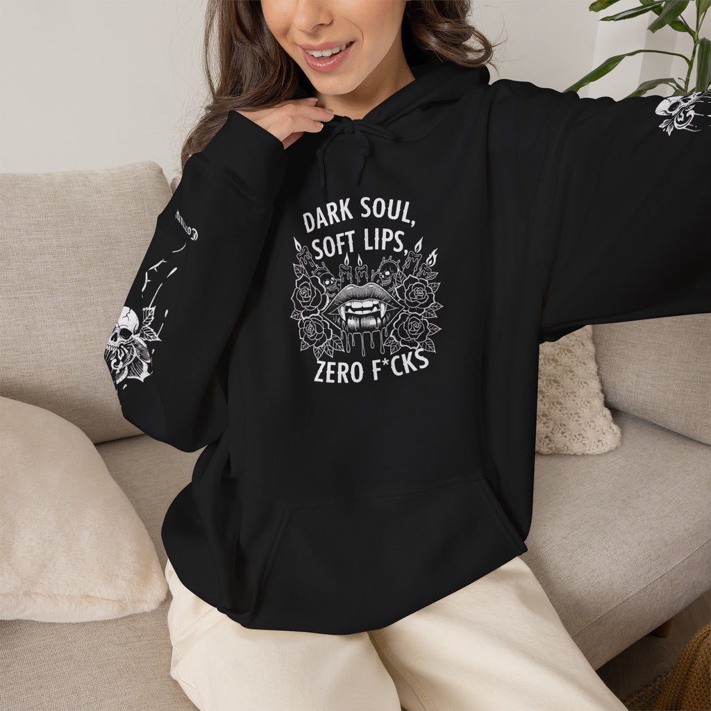 Dark Soul Skull Hoodie — "Dark Soul, Soft Lips, Zero F*cks" Gothic Pullover
