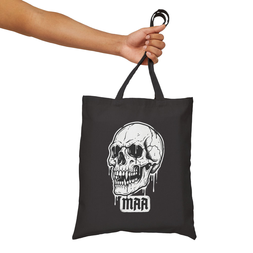 Born Rogue Cat & Dripping Skull Tote Bag — Gothic Canvas Shopper