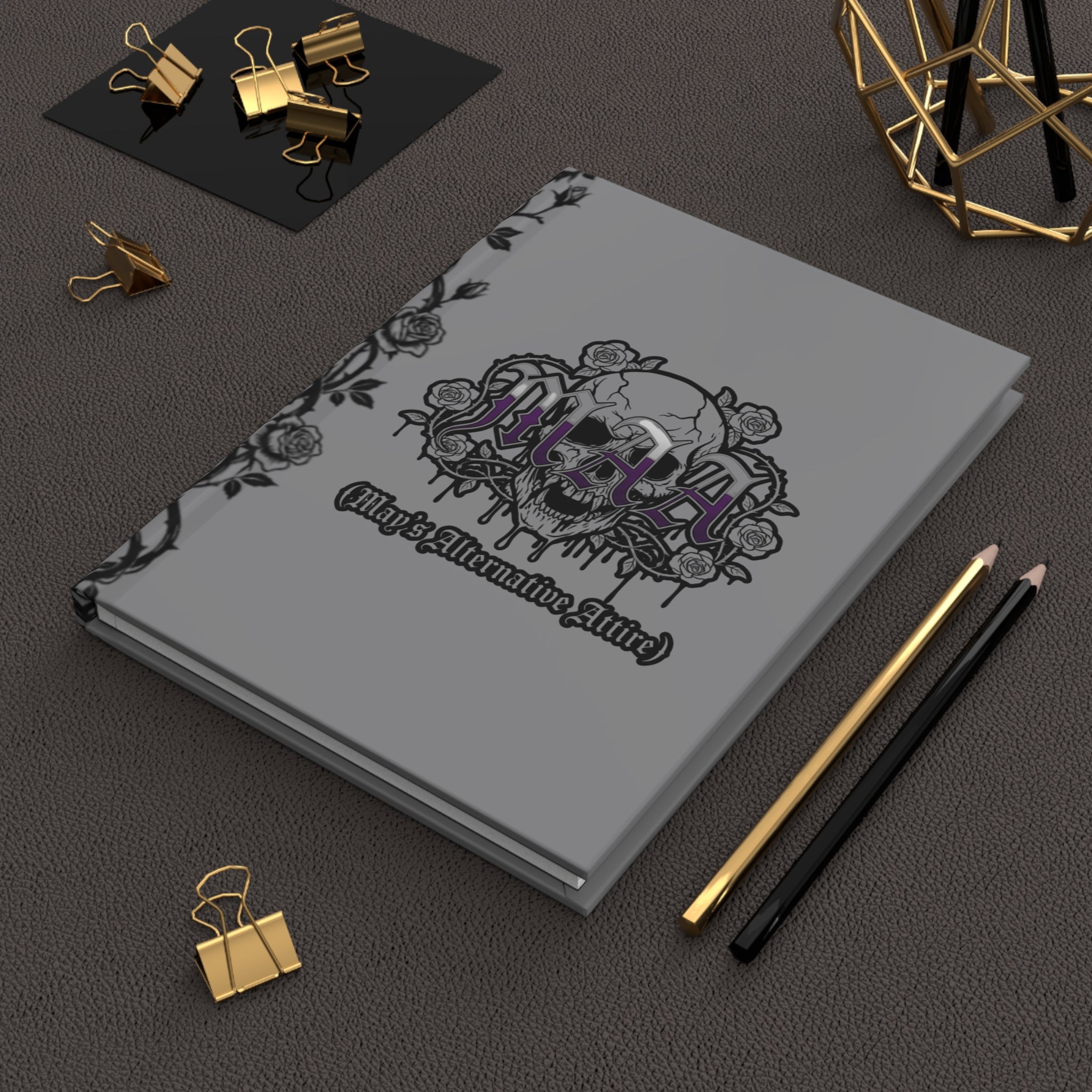 Morally Grey & Proud Hardcover Journal — Gothic Skull & Rose Notebook