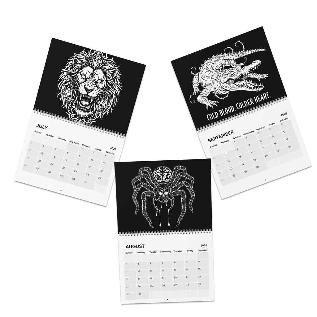 Dark Gothic 2026 Wall Calendar — Skull & Raven Art, Alternative Aesthetic