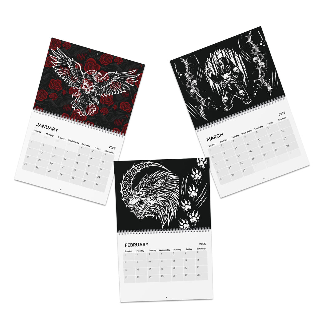 Dark Gothic 2026 Wall Calendar — Skull & Raven Art, Alternative Aesthetic