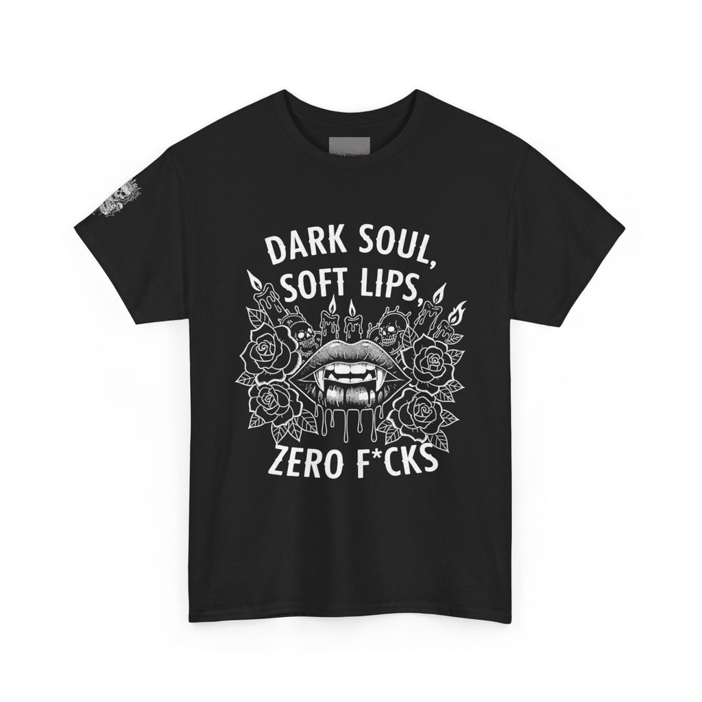 Dark Soul Skull Tee — "Dark Soul, Soft Lips, Zero F*cks" Gothic Graphic T-Shirt