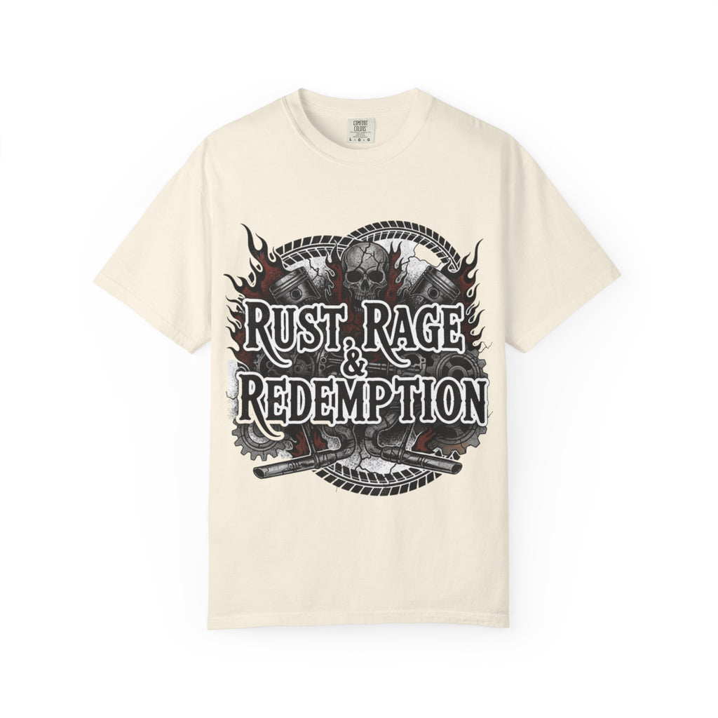 Rust, Rage & Redemption — White Stencil | MAA Gasoline & Ghosts Unisex Tee