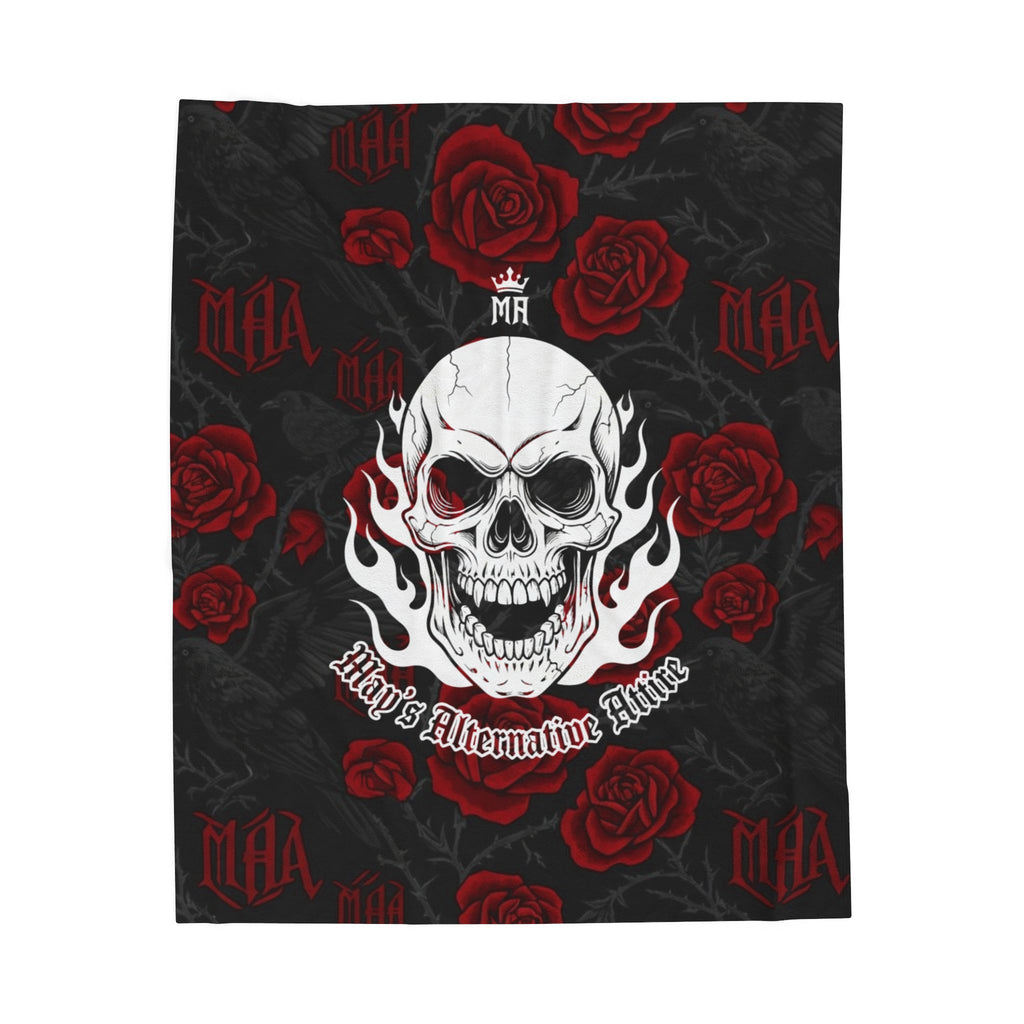 Skull & Roses Velveteen Plush Blanket — 'MOA' Alternative Gothic Throw