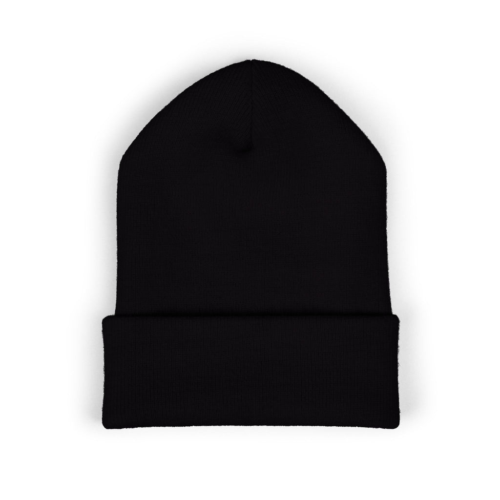Embroidered Gothic "Maa" Cuffed Beanie — Black Drip Lettering Knit Hat