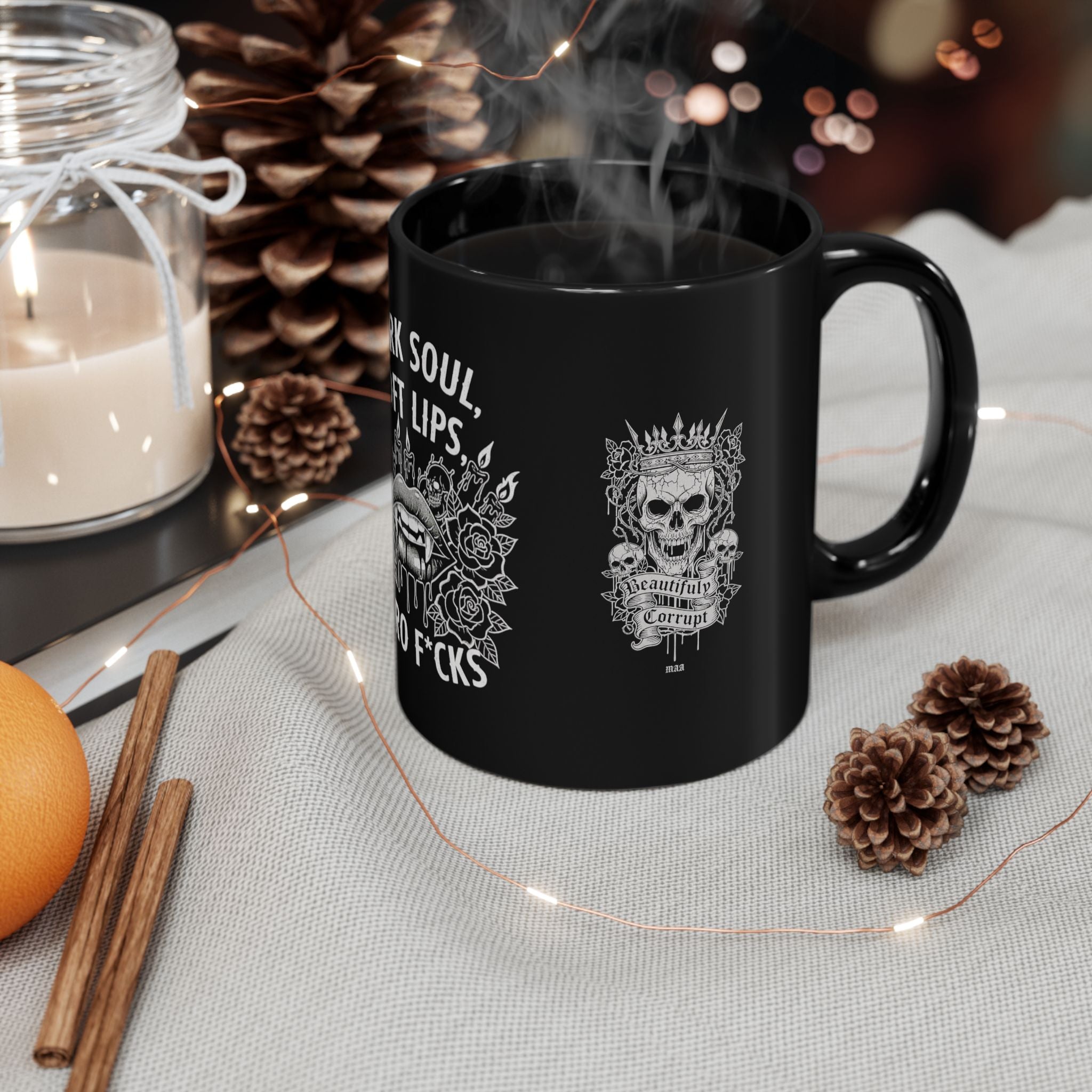 Dark Soul, Soft Lips — Gothic Black Ceramic Mug