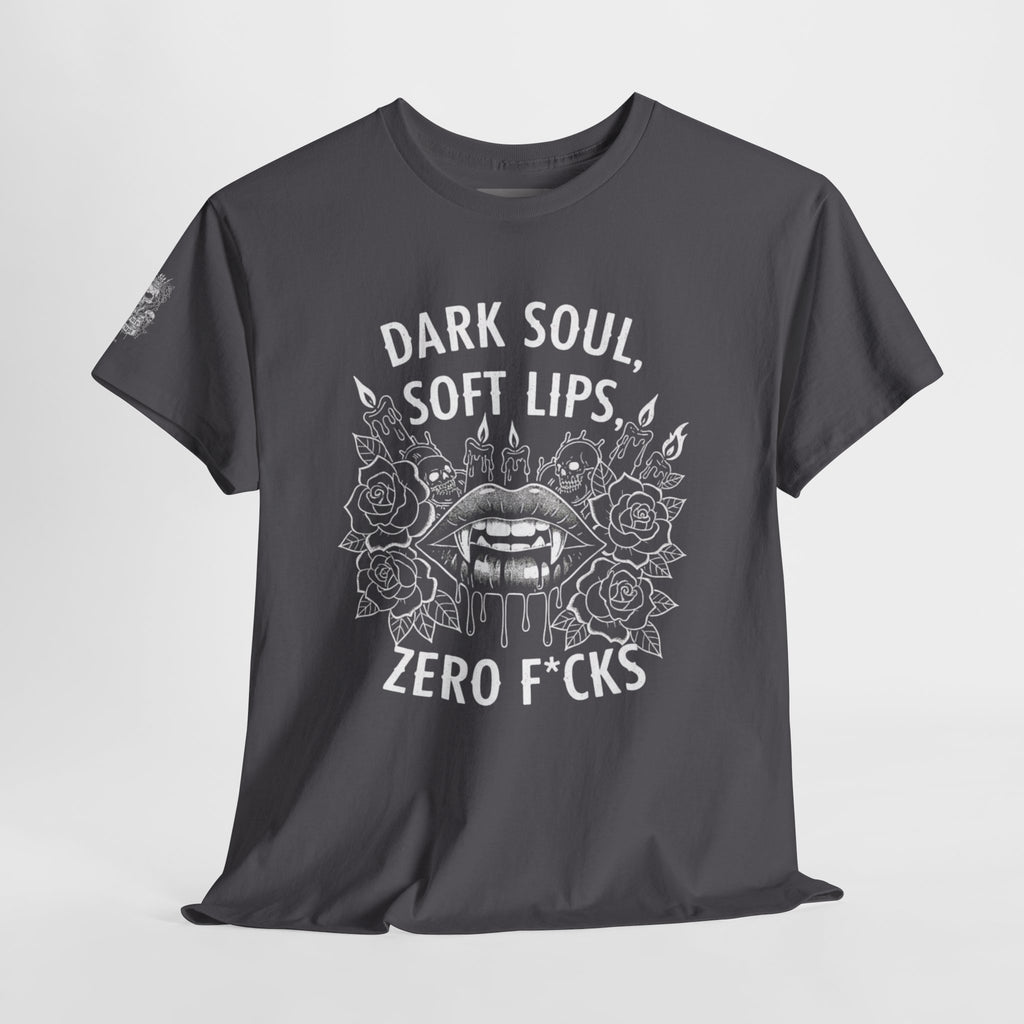 Dark Soul Skull Tee — "Dark Soul, Soft Lips, Zero F*cks" Gothic Graphic T-Shirt