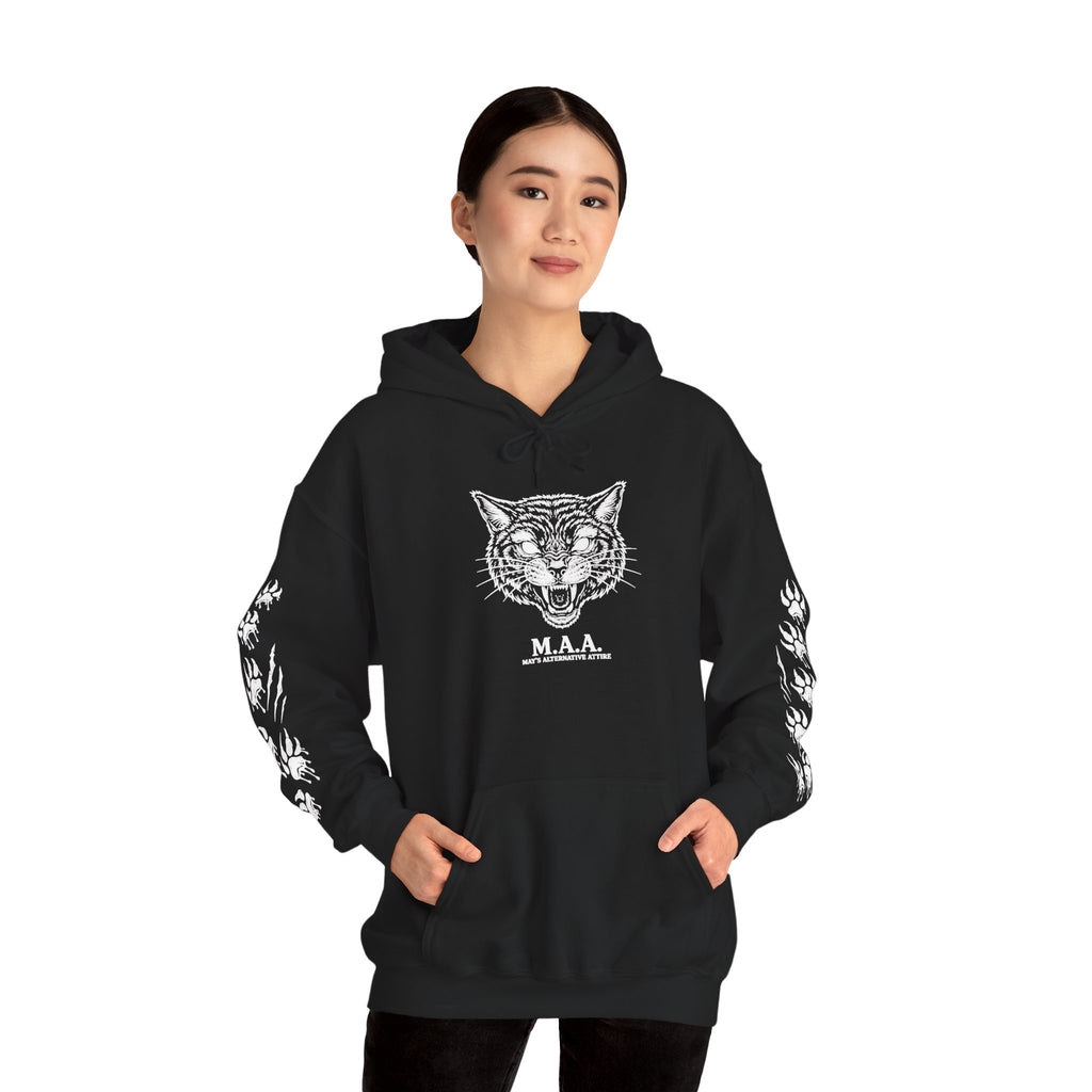 Tuxedo Cat Moon Hoodie — Black Graphic Hooded Sweatshirt | MAA Going Rogue Collection