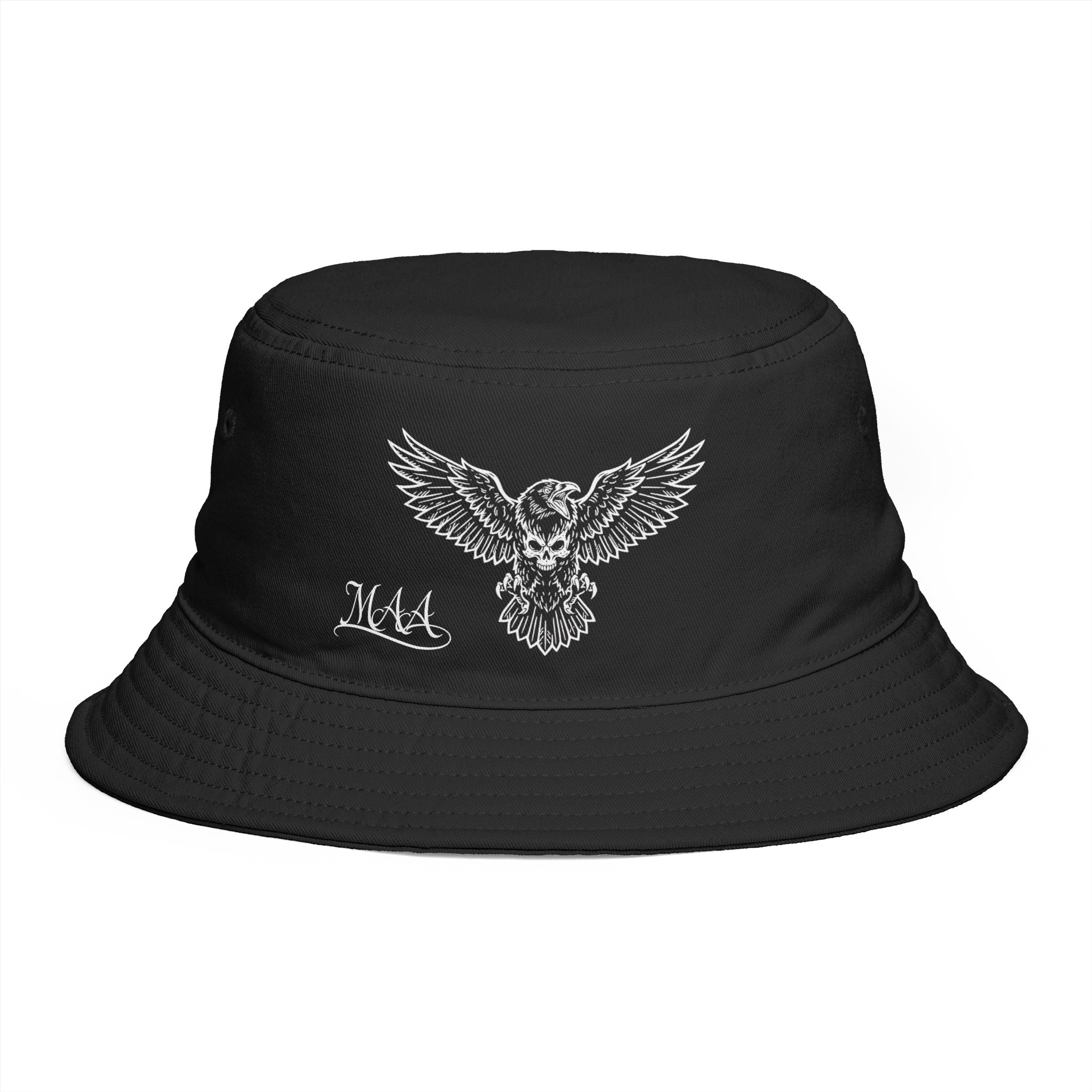Bucket Hat - White Winged Skull Graphic Embroidered Bucket Hat