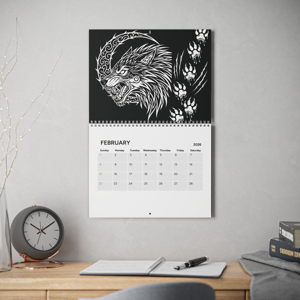 Dark Gothic 2026 Wall Calendar — Skull & Raven Art, Alternative Aesthetic