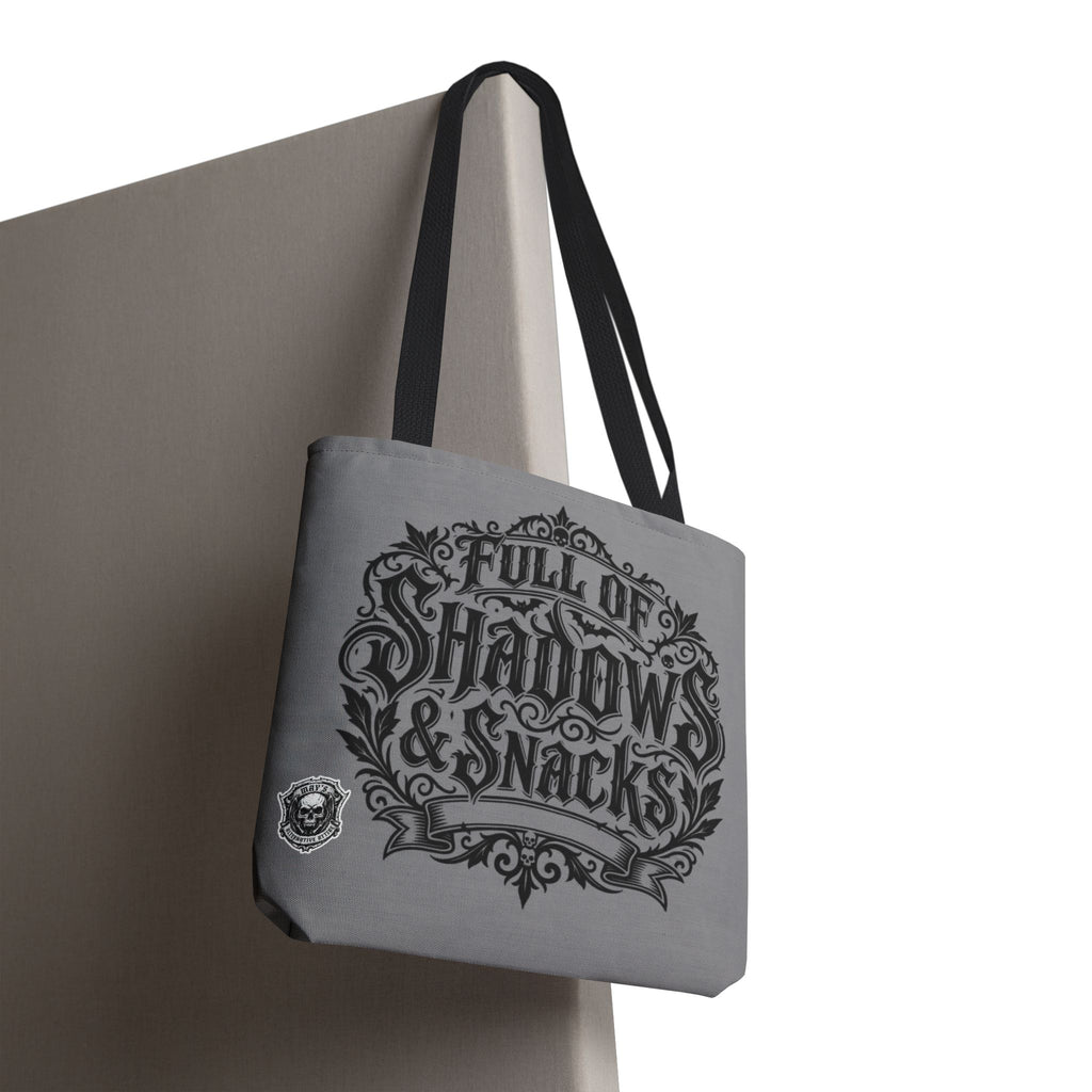 Gothic Skull Tote Bag – “Full of Shadows & Snacks” Printed AOP Tote