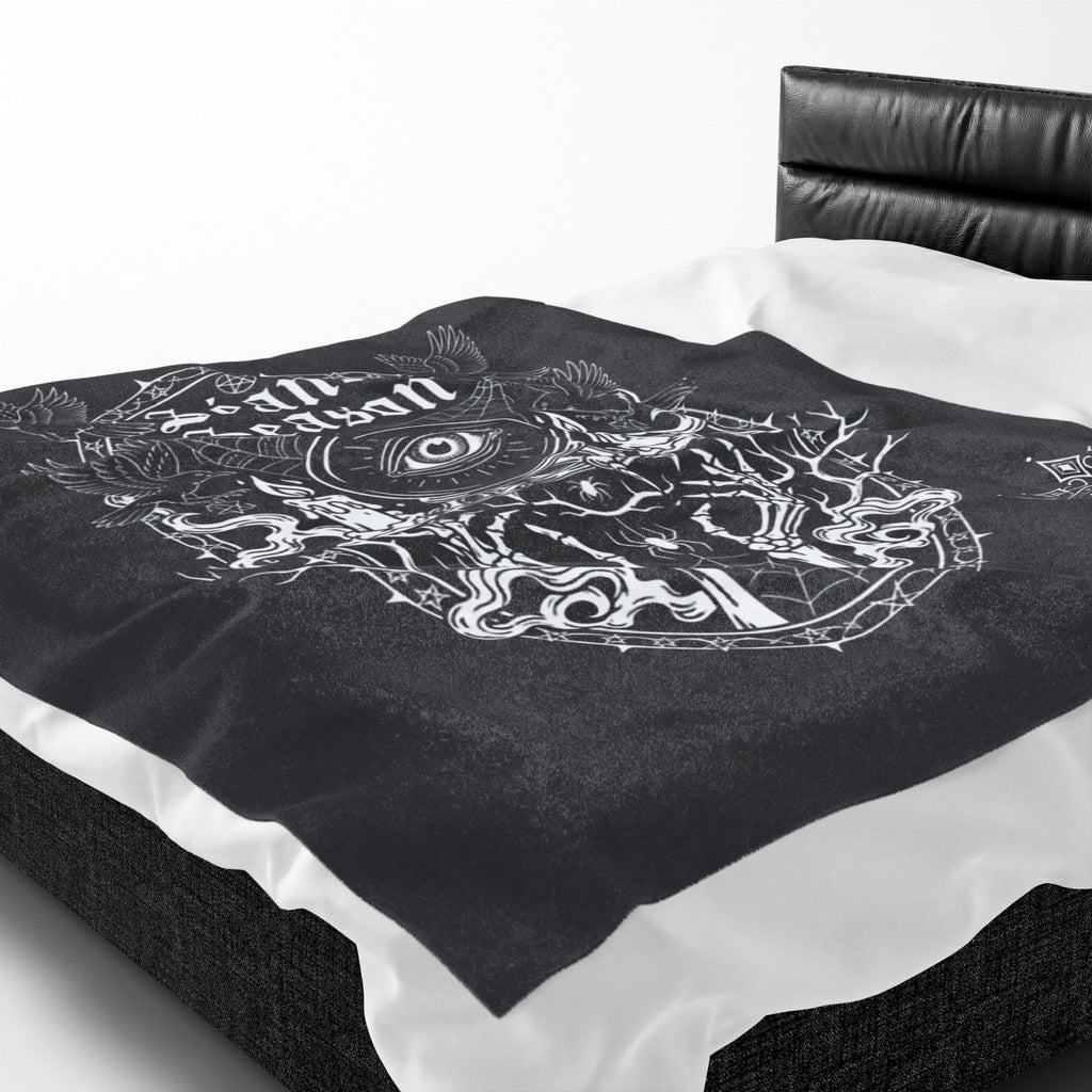 Séance Season Velveteen Plush Blanket — Gothic Occult Eye & Candle Throw