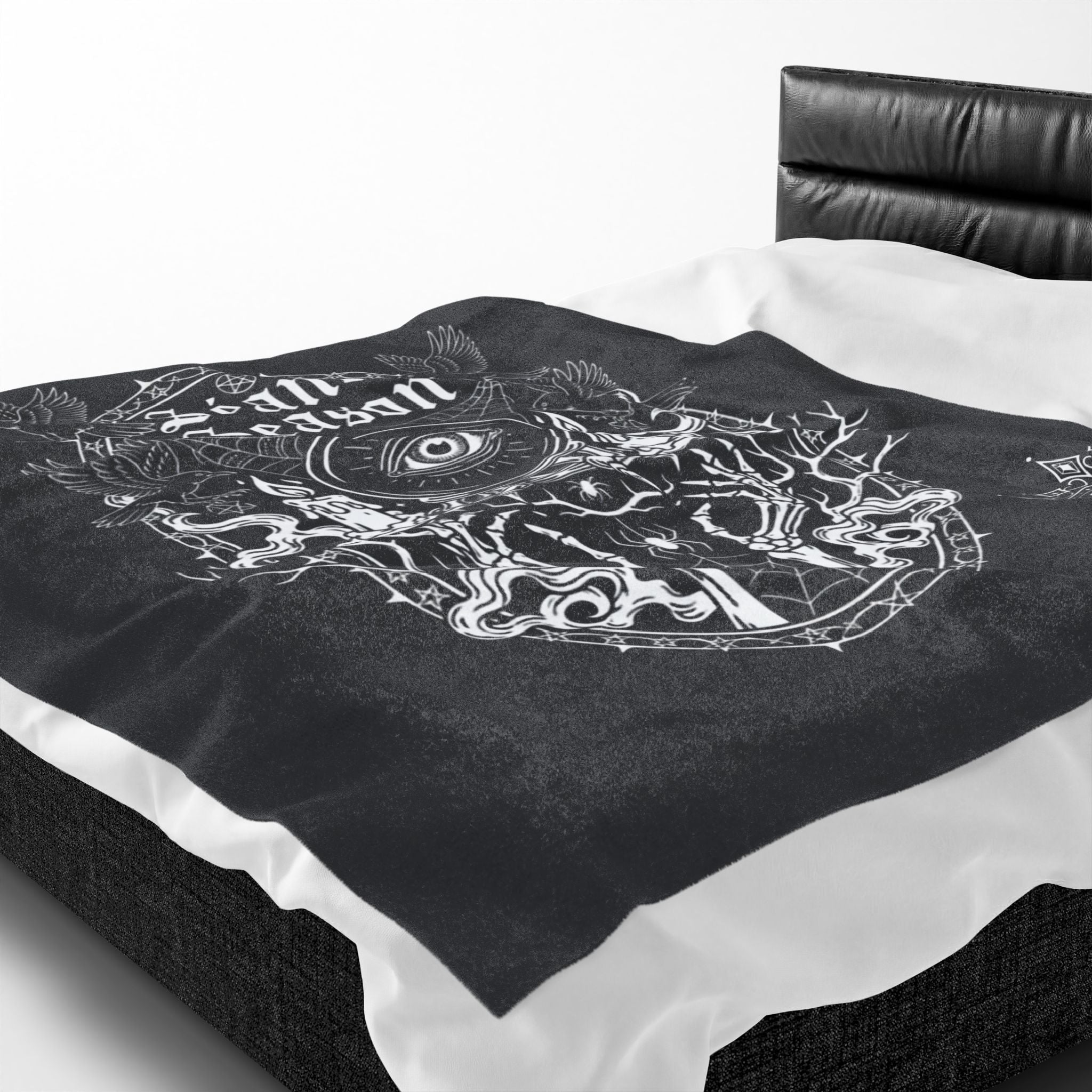 Séance Season Velveteen Plush Blanket — Gothic Occult Eye & Candle Throw