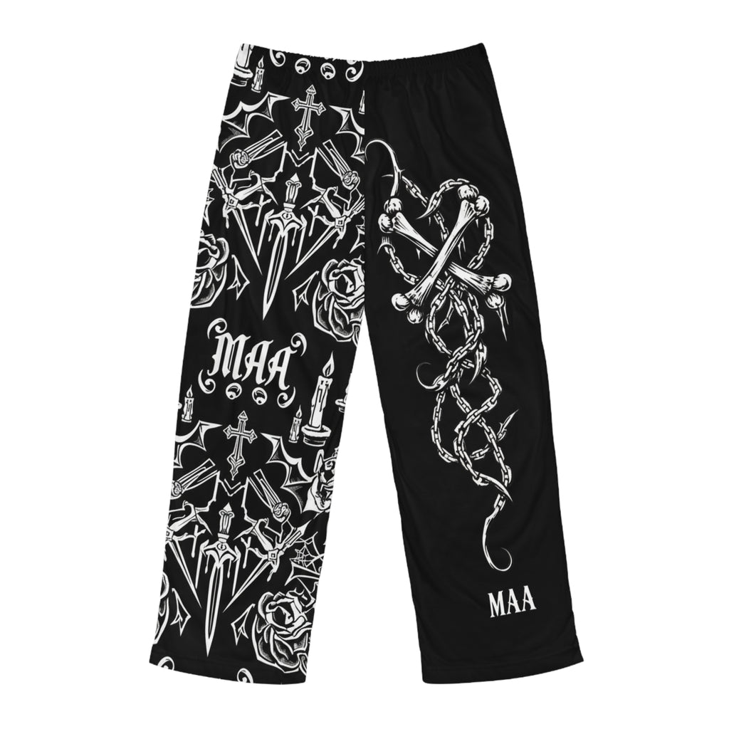 Gothic Skull & Chain Pajama Pants — Black All-Over-Print Men’s Lounge Pants (MAA)
