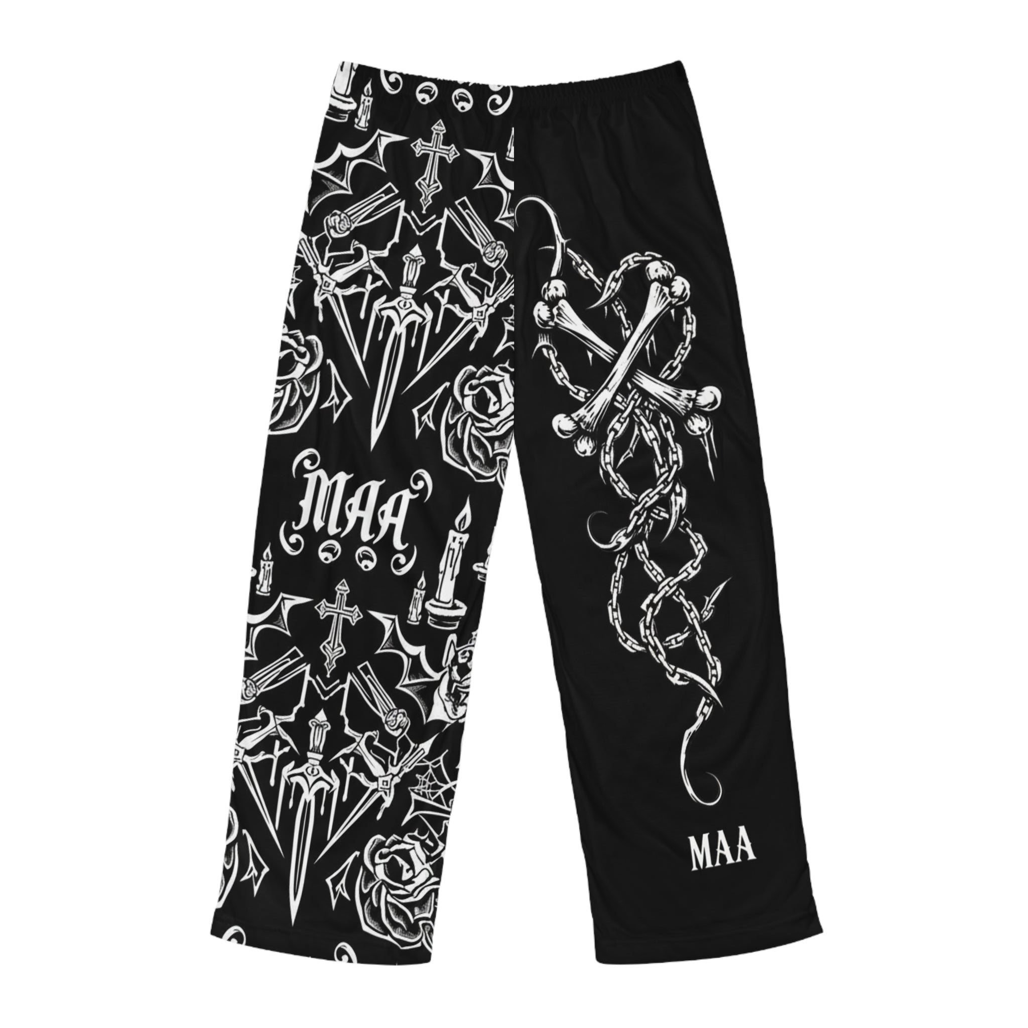 Gothic Skull & Chain Pajama Pants — Black All-Over-Print Men’s Lounge Pants (MAA)