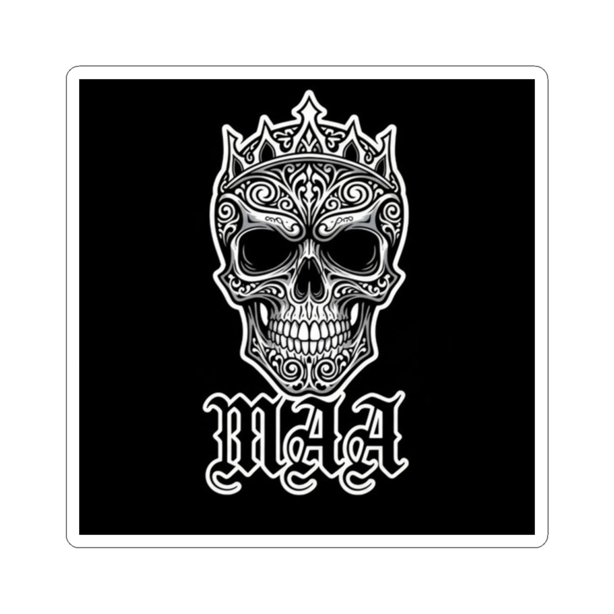 Skull Crown Kiss-Cut Sticker — Gothic "Maa" Design
