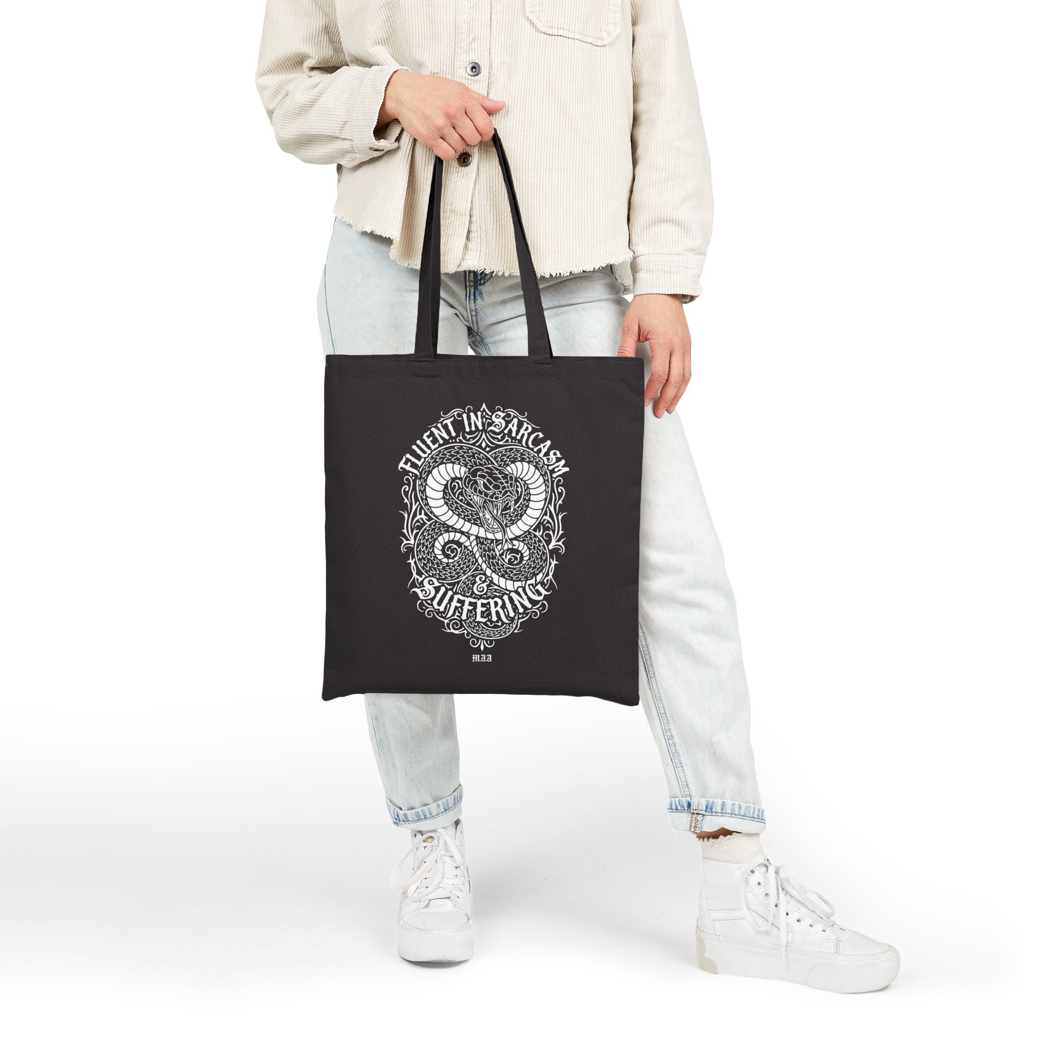 Fluent in Sarcasm & Suffering — Canvas Tote Bag