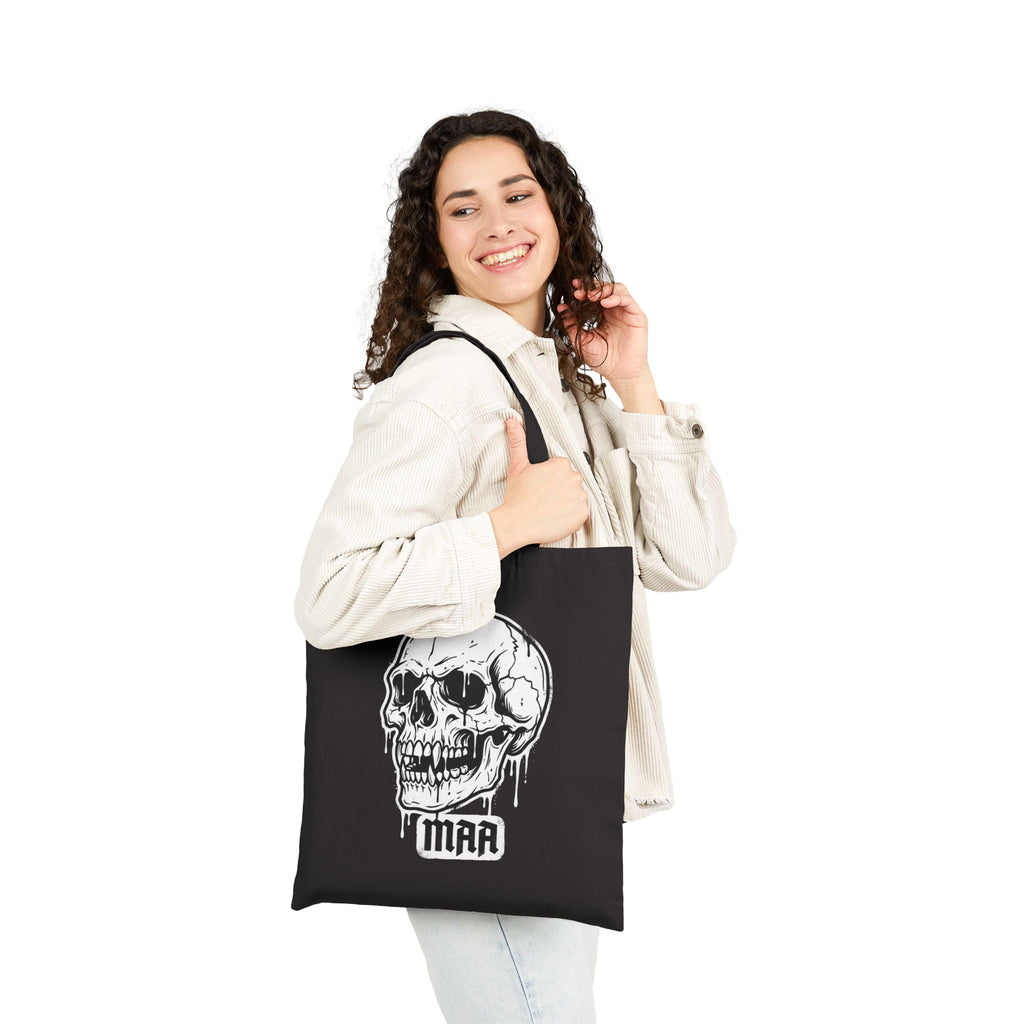 Born Rogue Cat & Dripping Skull Tote Bag — Gothic Canvas Shopper