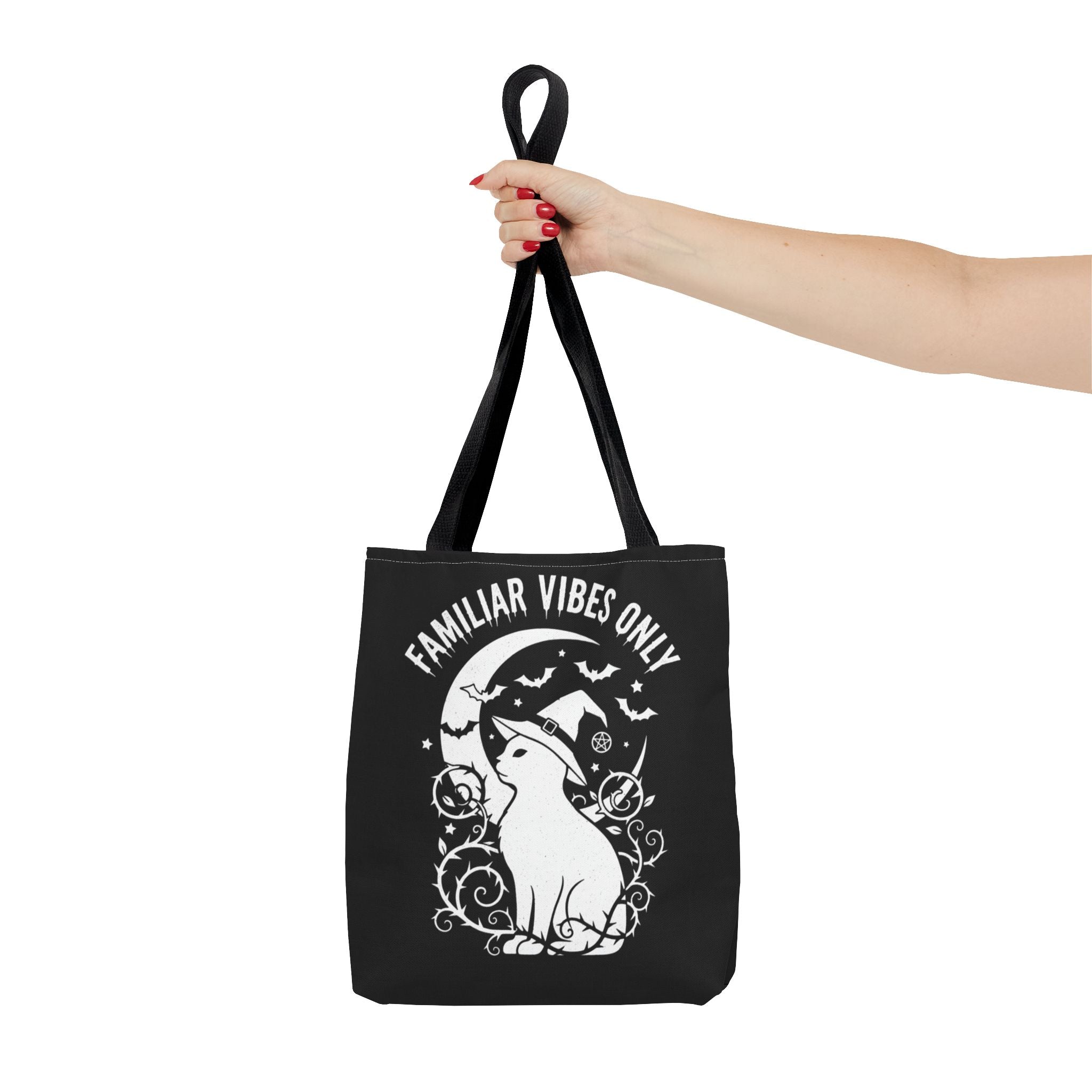 Witchy Cat Tote Bag — “Familiar Vibes Only” & M.A.A. Gothic Black Tote
