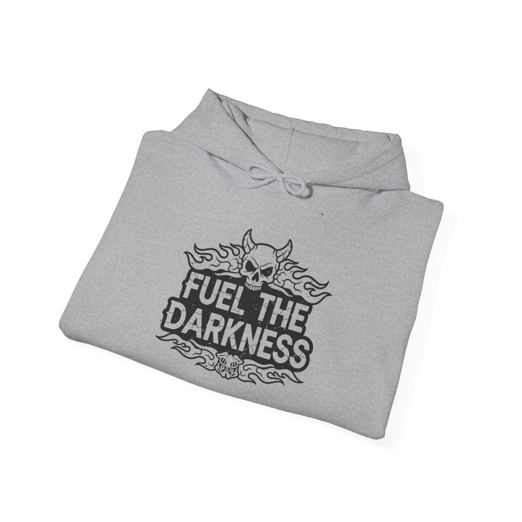 Fuel the Darkness Hoodie — Skull Flame Graphic Pullover