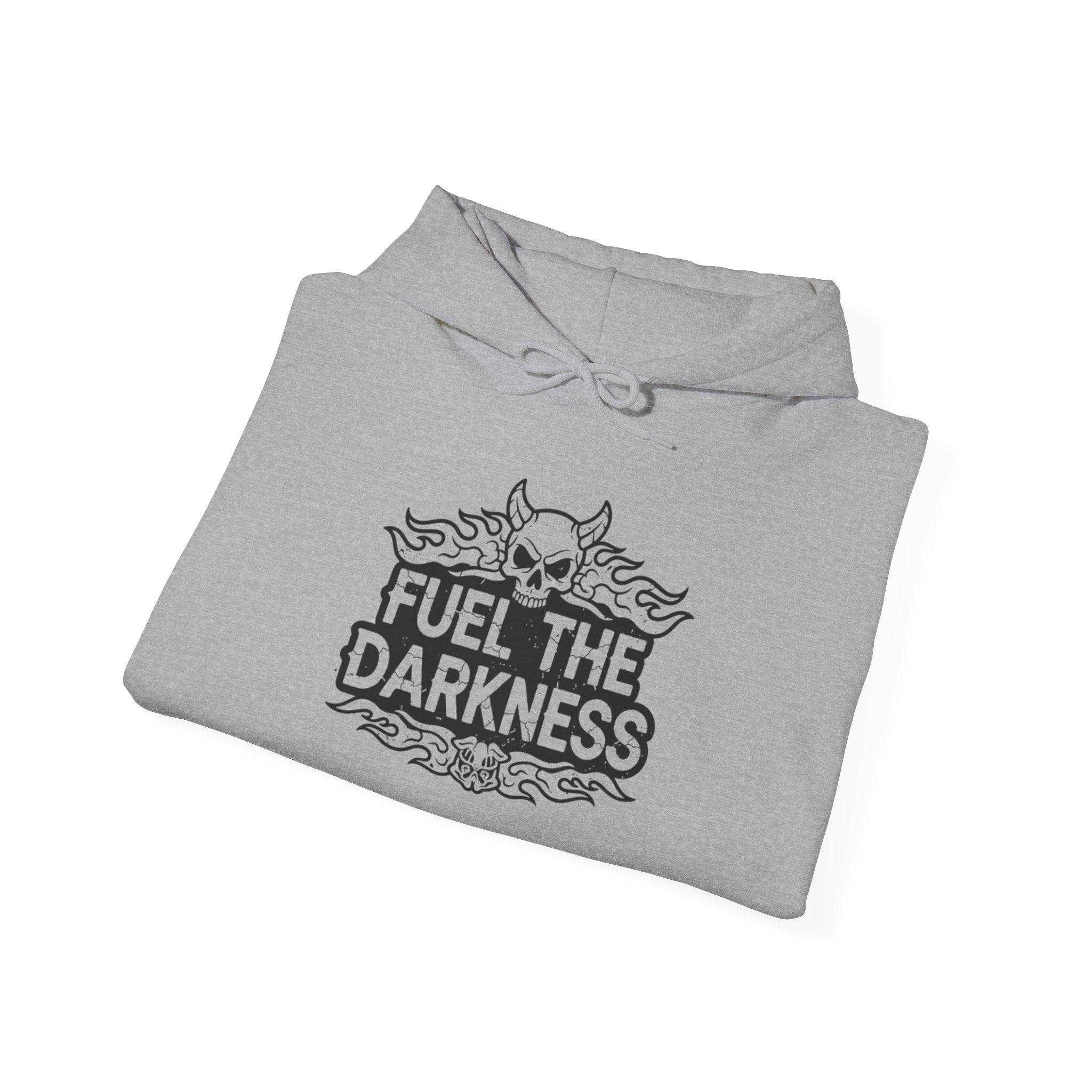 Fuel the Darkness Hoodie — Skull Flame Graphic Pullover