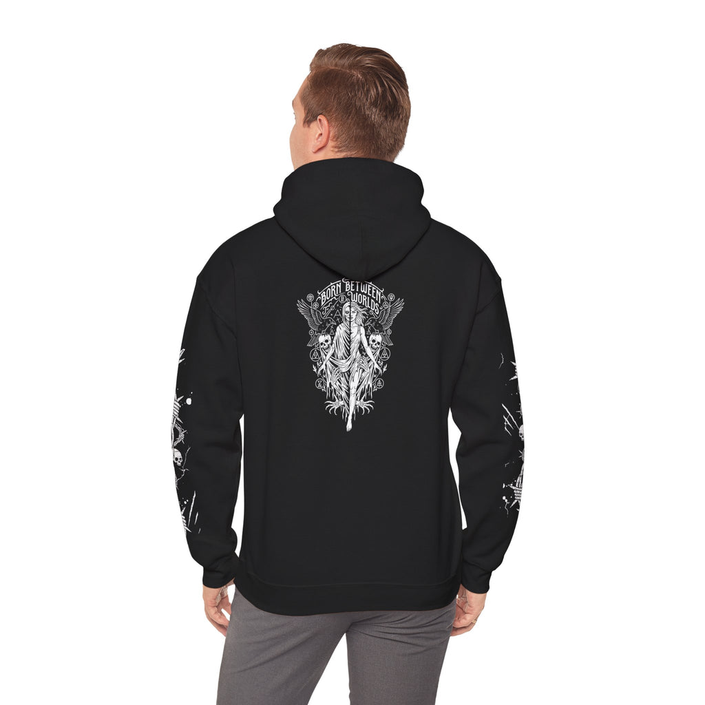 Born Between Worlds Hoodie — Gothic Occult Graphic Pullover