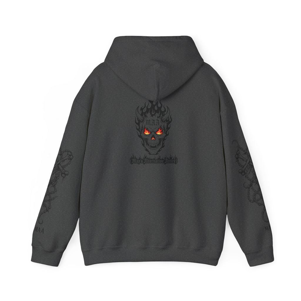 Fuel the Darkness Hoodie — Skull Flame Graphic Pullover