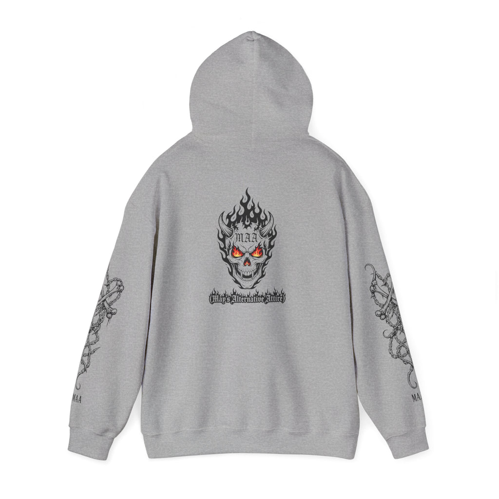 Fuel the Darkness Hoodie — Skull Flame Graphic Pullover
