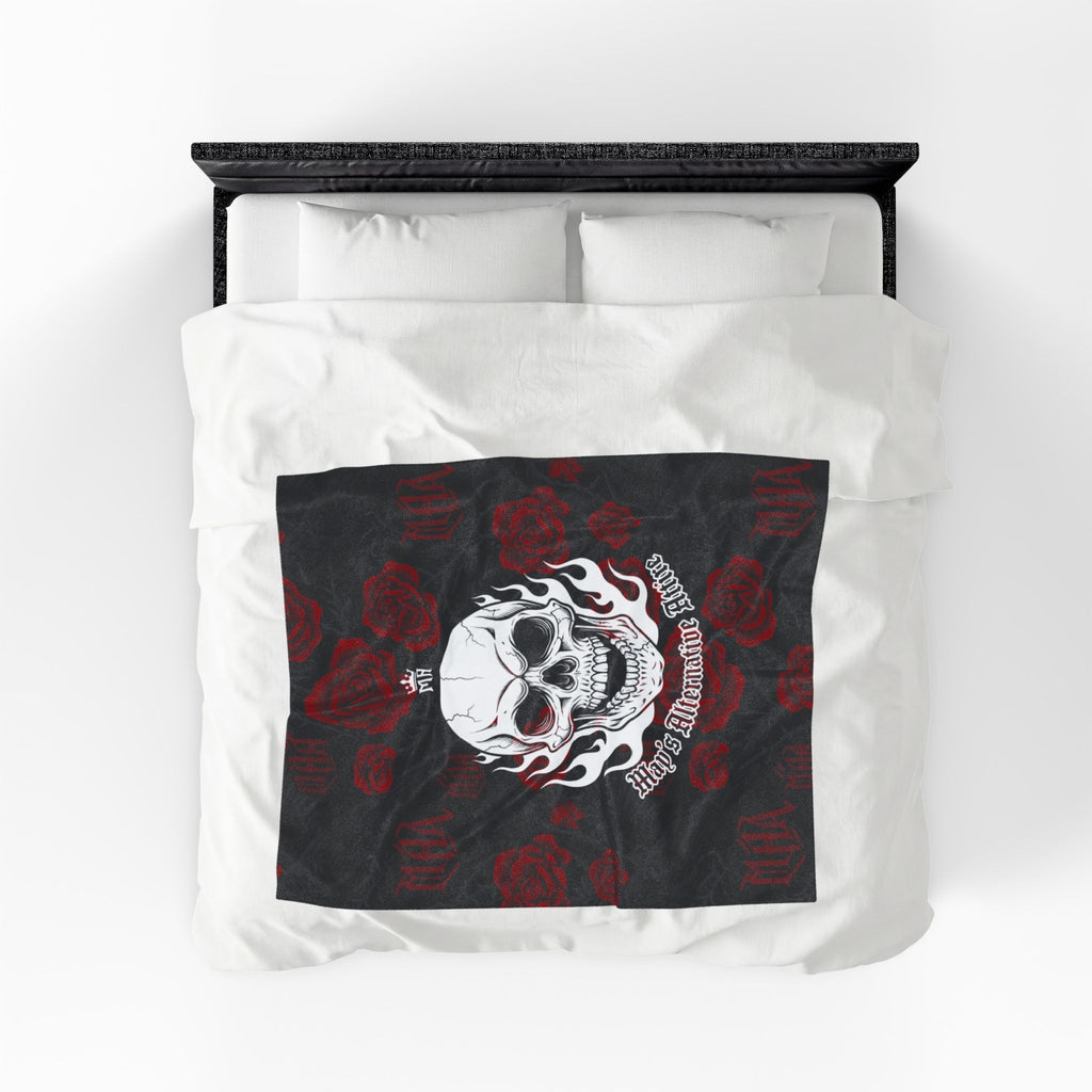 Skull & Roses Velveteen Plush Blanket — 'MOA' Alternative Gothic Throw