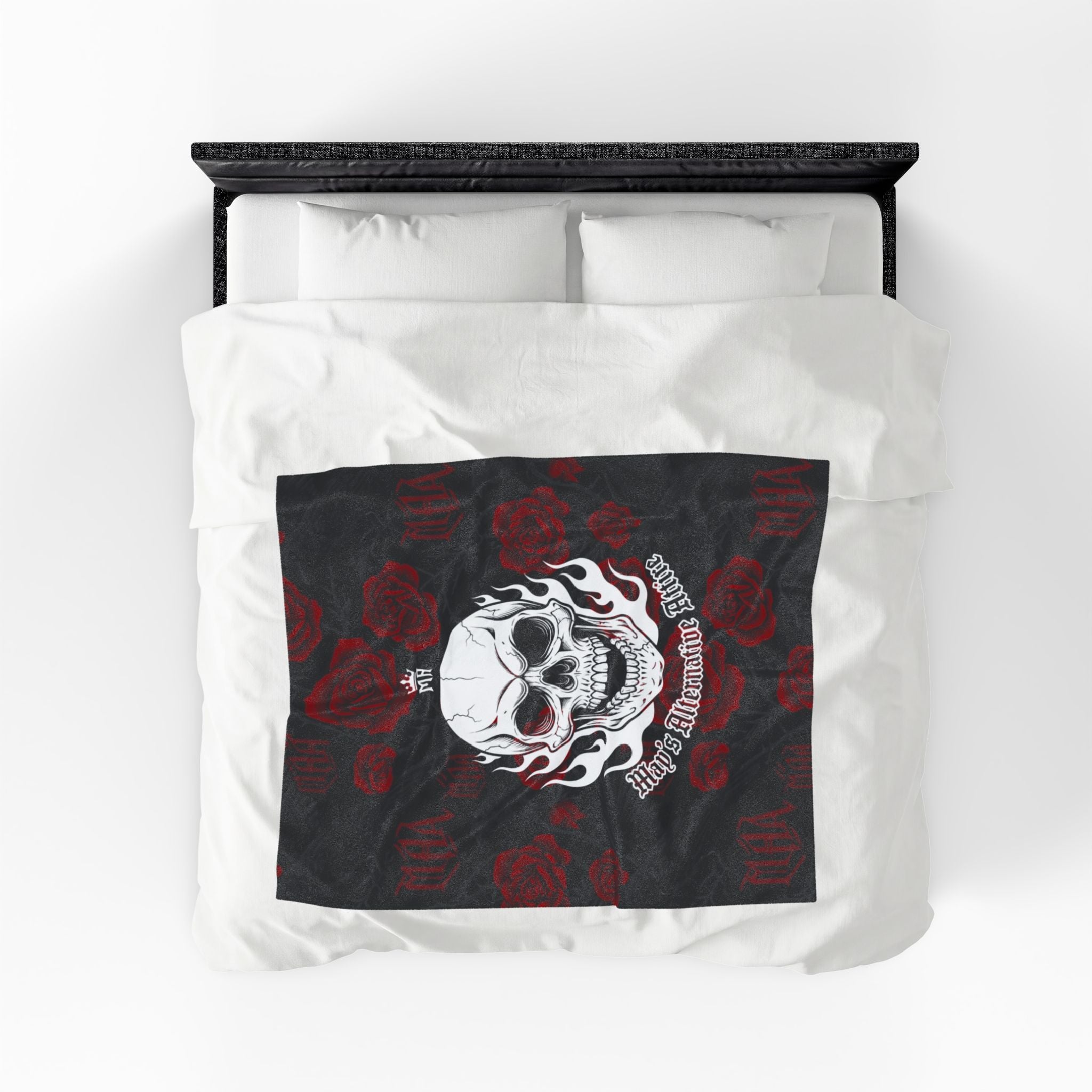Skull & Roses Velveteen Plush Blanket — 'MOA' Alternative Gothic Throw