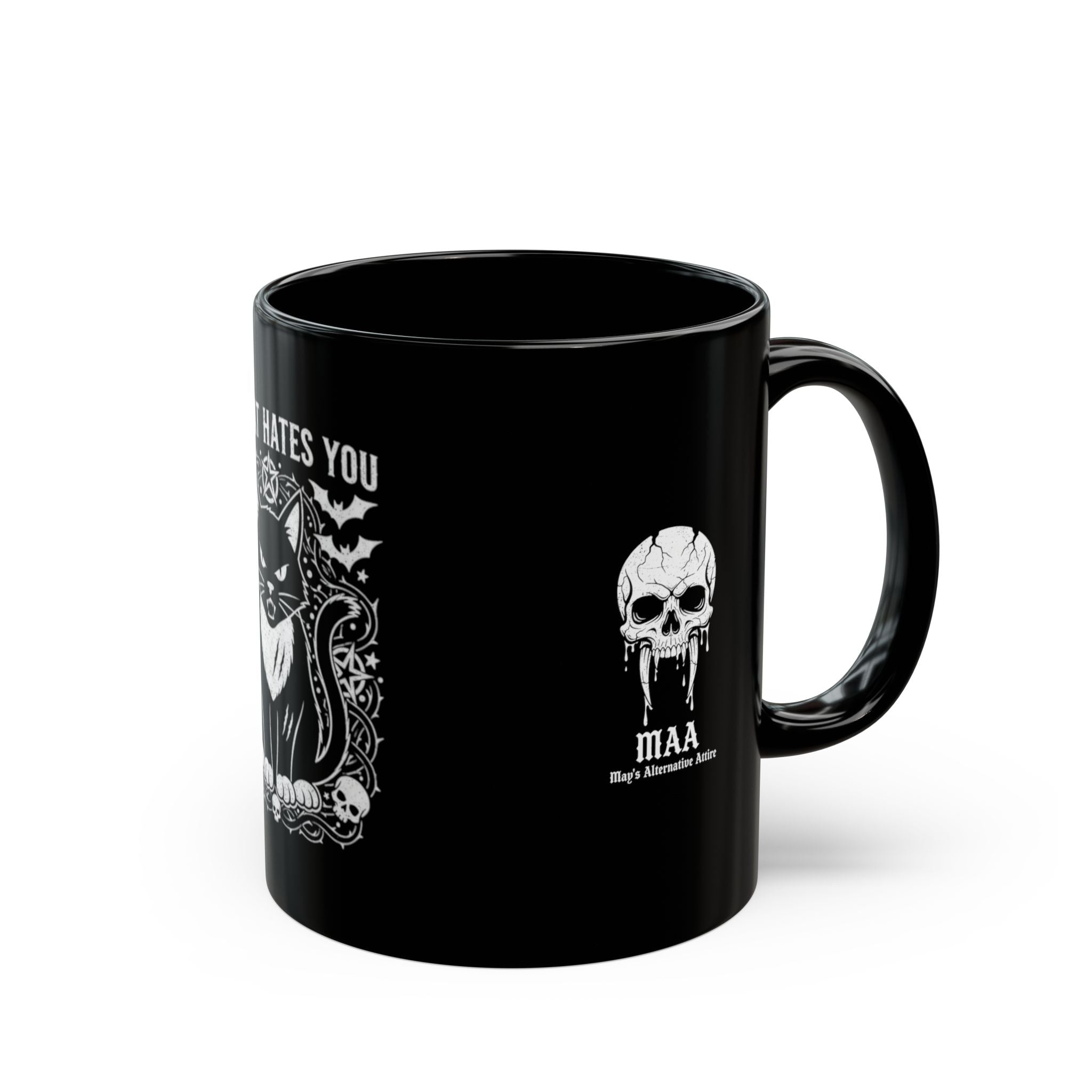 My Cat Hates You Black Mug — Gothic Cat Skull Coffee Cup (11oz & 15oz)