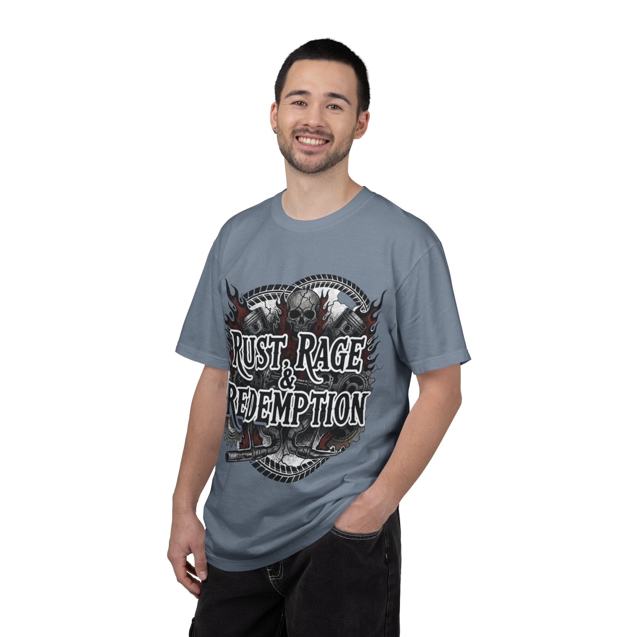 Rust, Rage & Redemption — White Stencil | MAA Gasoline & Ghosts Unisex Tee