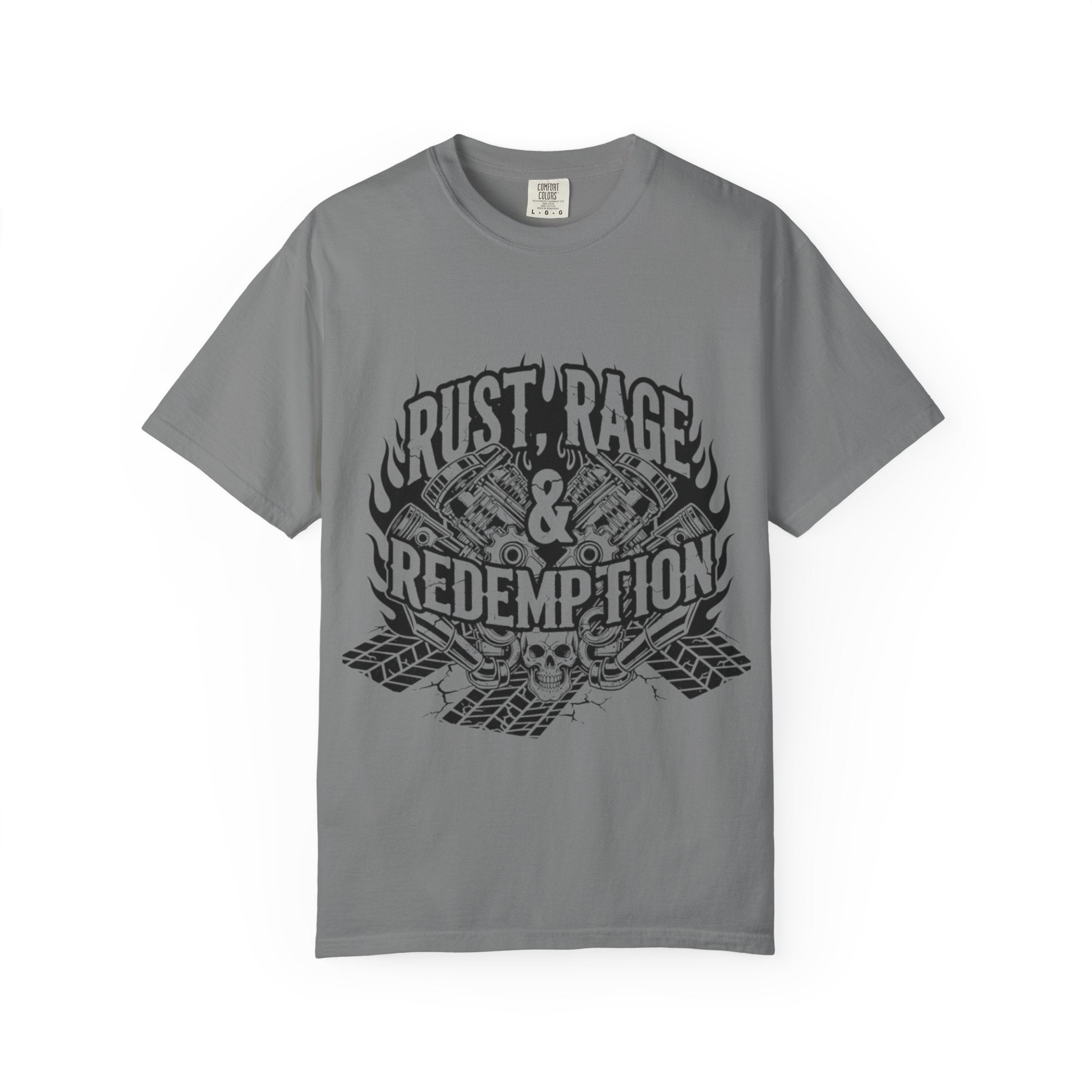 Rust, Rage & Redemption — Black Stencil | MAA Gasoline & Ghosts Unisex Tee