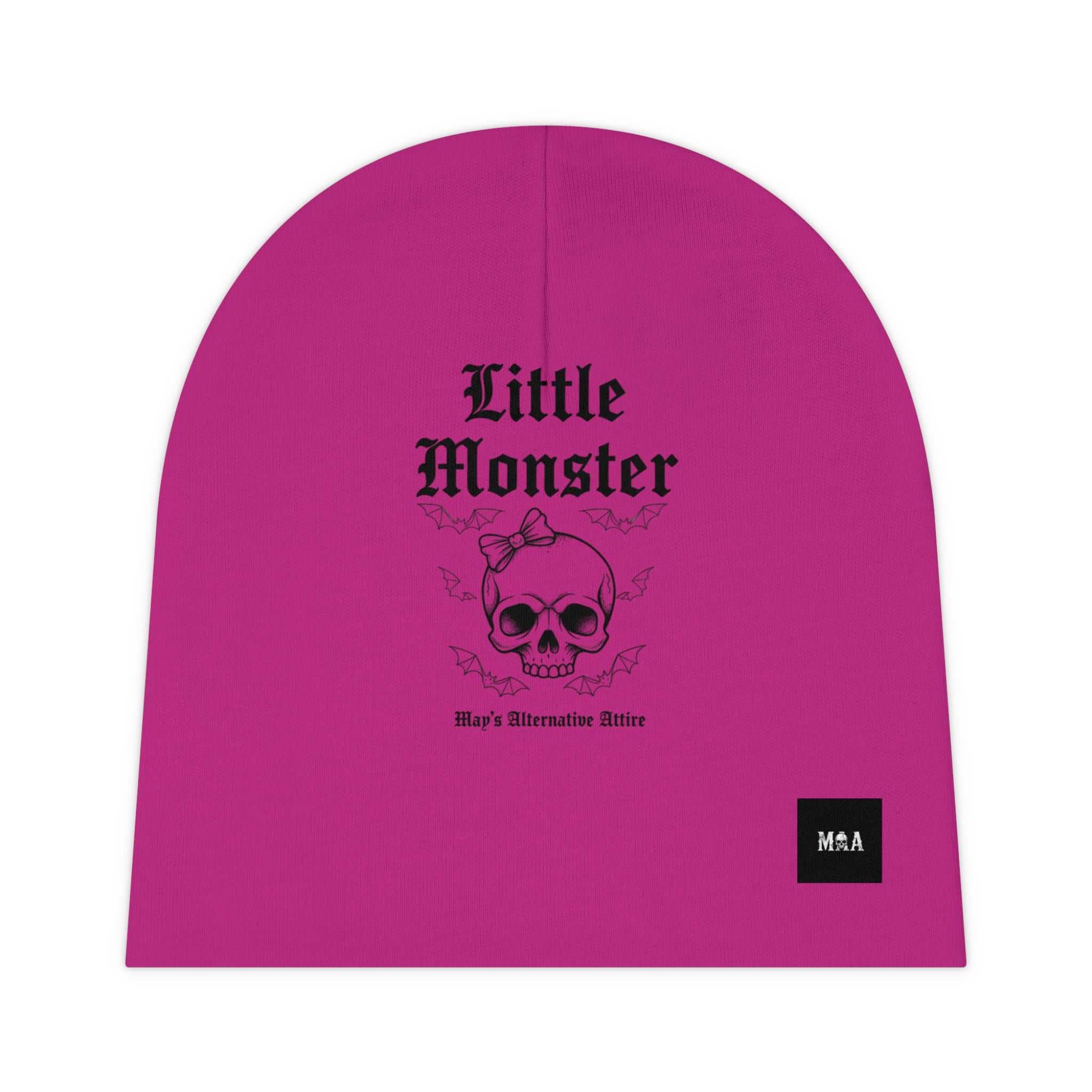 Baby Beanie - "Little Monster" Skull & Bats Pink Infant Hat