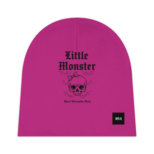 Baby Beanie - "Little Monster" Skull & Bats Pink Infant Hat