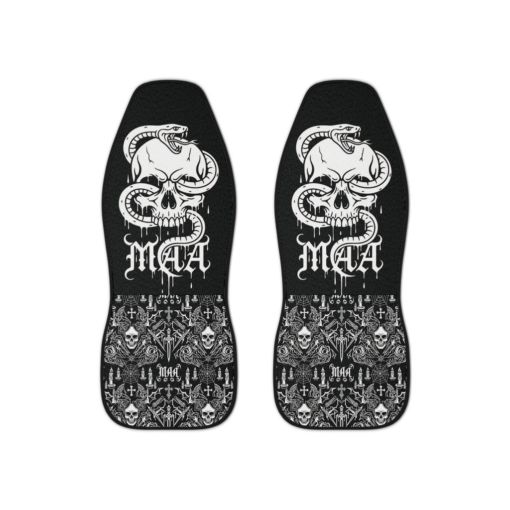 Skull & Snake Car Seat Covers — Gothic Black Auto Seat Protector ("MAA" Design)