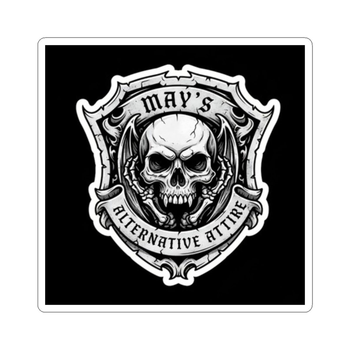 Skull Crest Kiss-Cut Sticker — "May's Alternative Attire" Gothic Laptop Decal