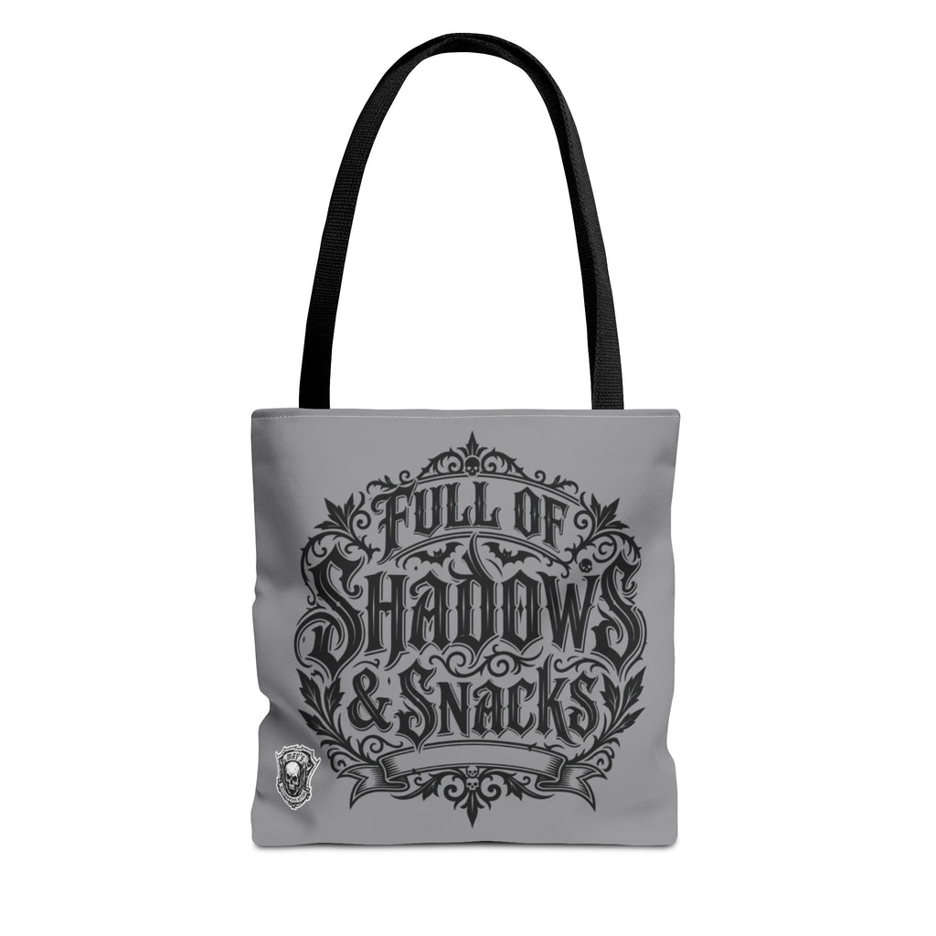 Gothic Skull Tote Bag – “Full of Shadows & Snacks” Printed AOP Tote