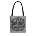 Gothic Skull Tote Bag – “Full of Shadows & Snacks” Printed AOP Tote