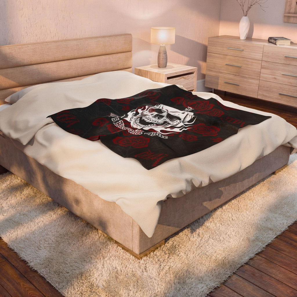 Skull & Roses Velveteen Plush Blanket — 'MOA' Alternative Gothic Throw