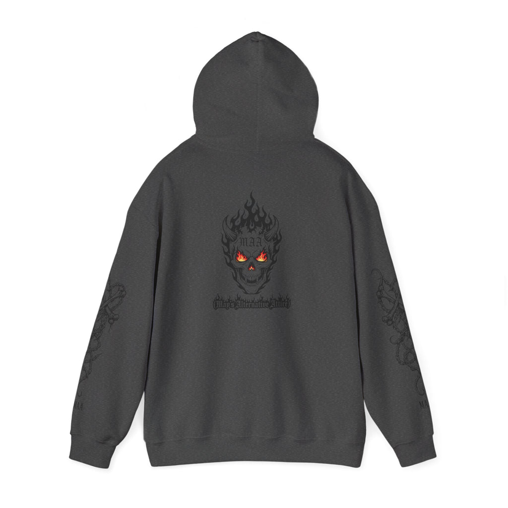 Fuel the Darkness Hoodie — Skull Flame Graphic Pullover