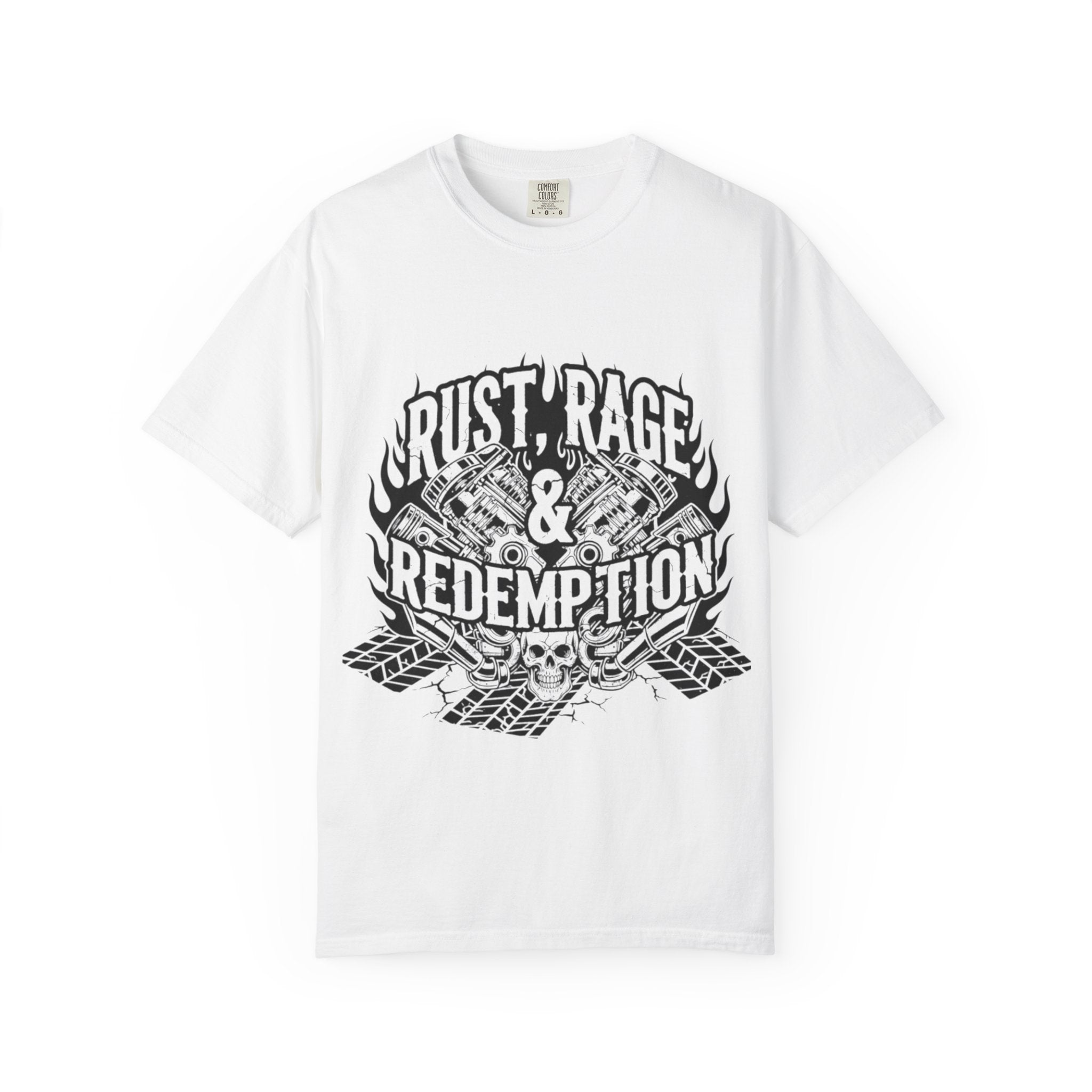 Rust, Rage & Redemption — Black Stencil | MAA Gasoline & Ghosts Unisex Tee