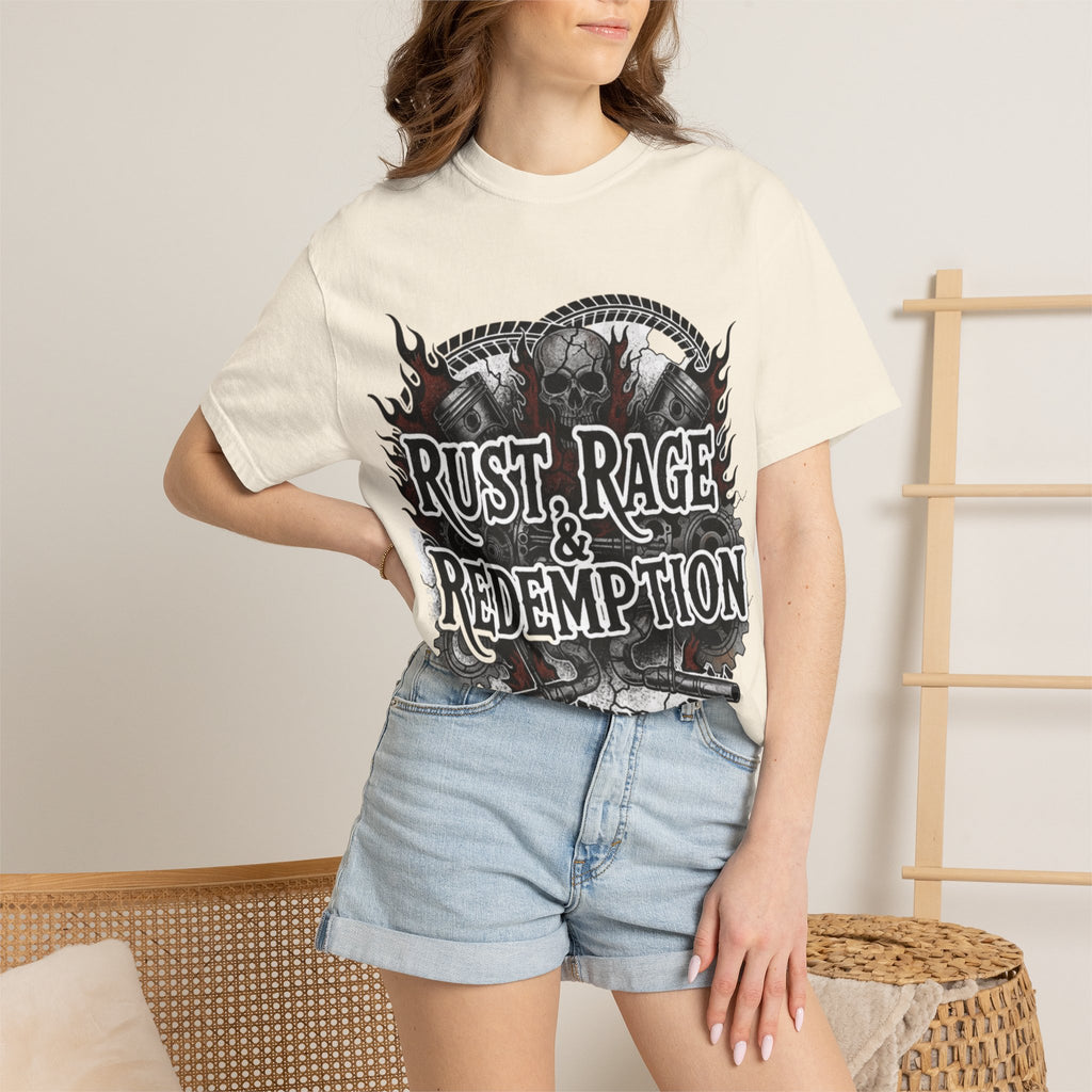 Rust, Rage & Redemption — White Stencil | MAA Gasoline & Ghosts Unisex Tee