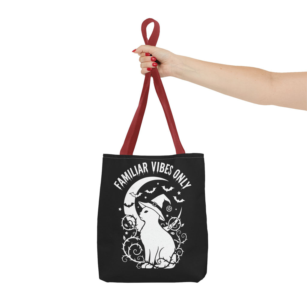 Witchy Cat Tote Bag — “Familiar Vibes Only” & M.A.A. Gothic Black Tote