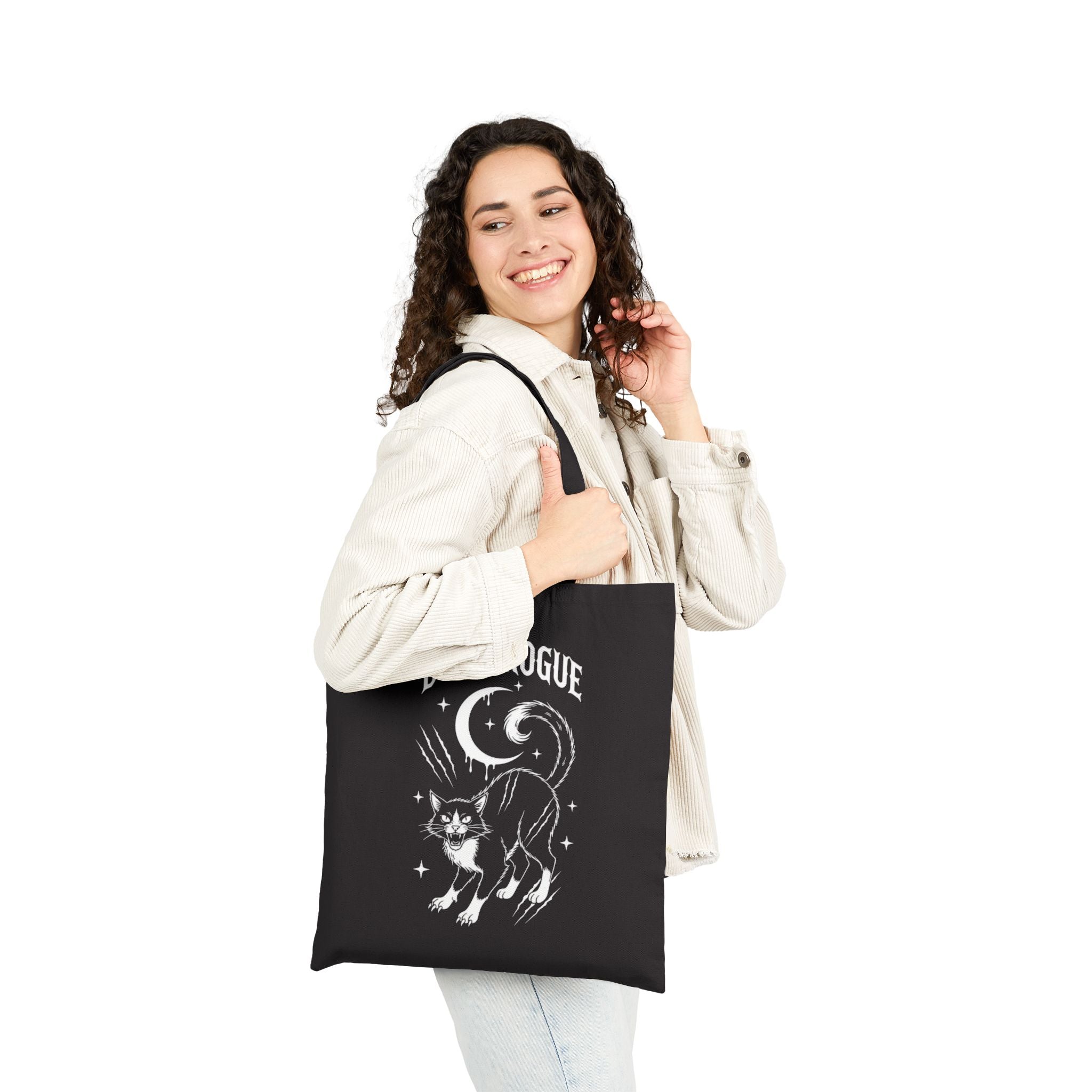Born Rogue Cat & Dripping Skull Tote Bag — Gothic Canvas Shopper