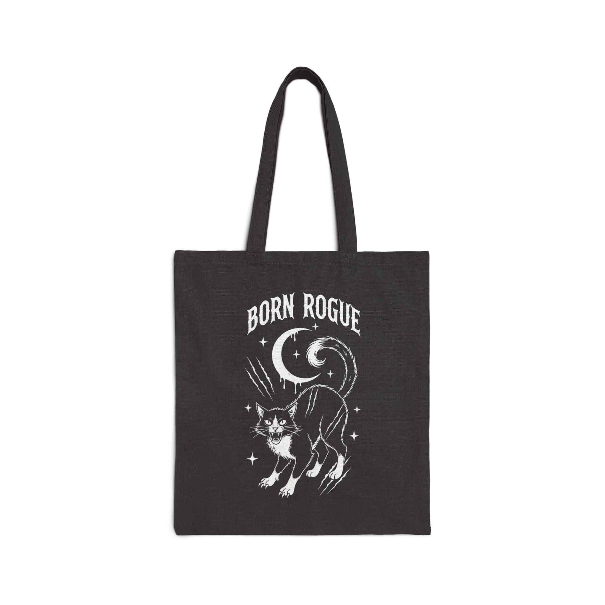 Born Rogue Cat & Dripping Skull Tote Bag — Gothic Canvas Shopper